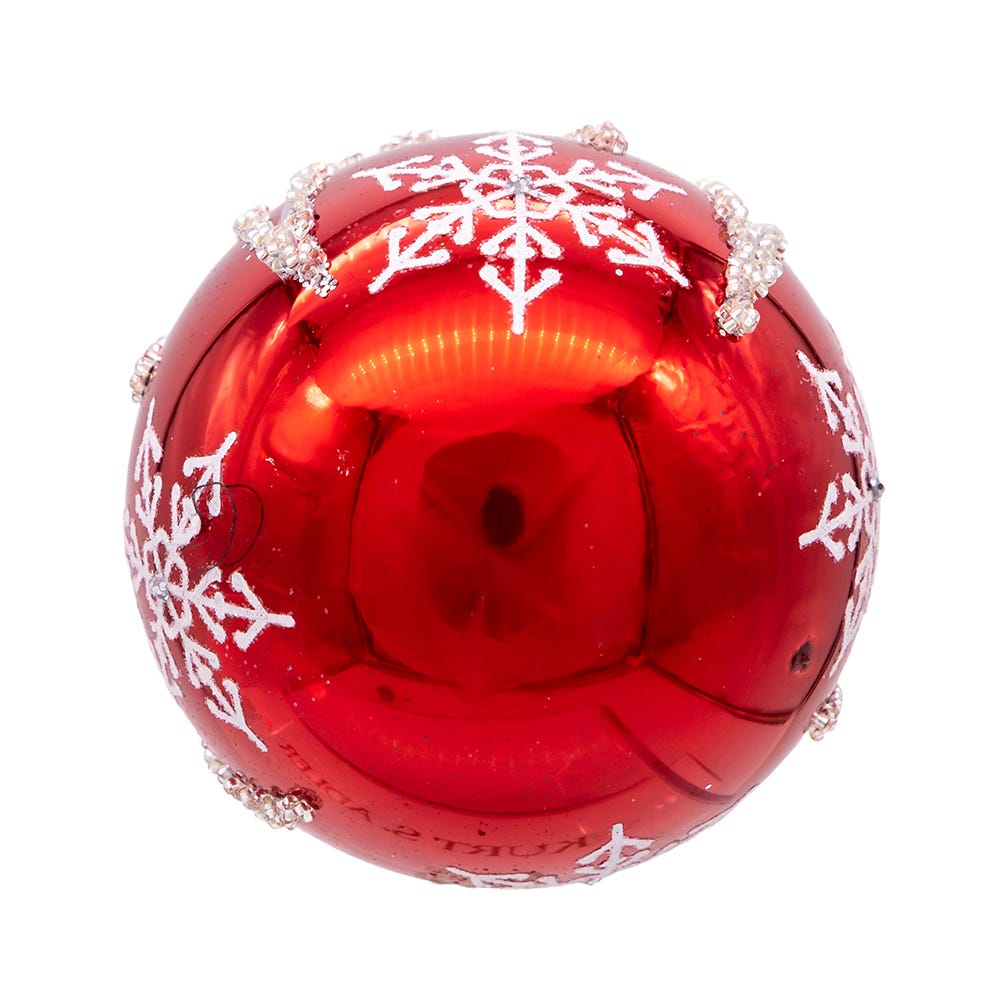 Kurt Adler 80MM Red and Silver Snowflake Ball Ornaments, 6 Piece Set